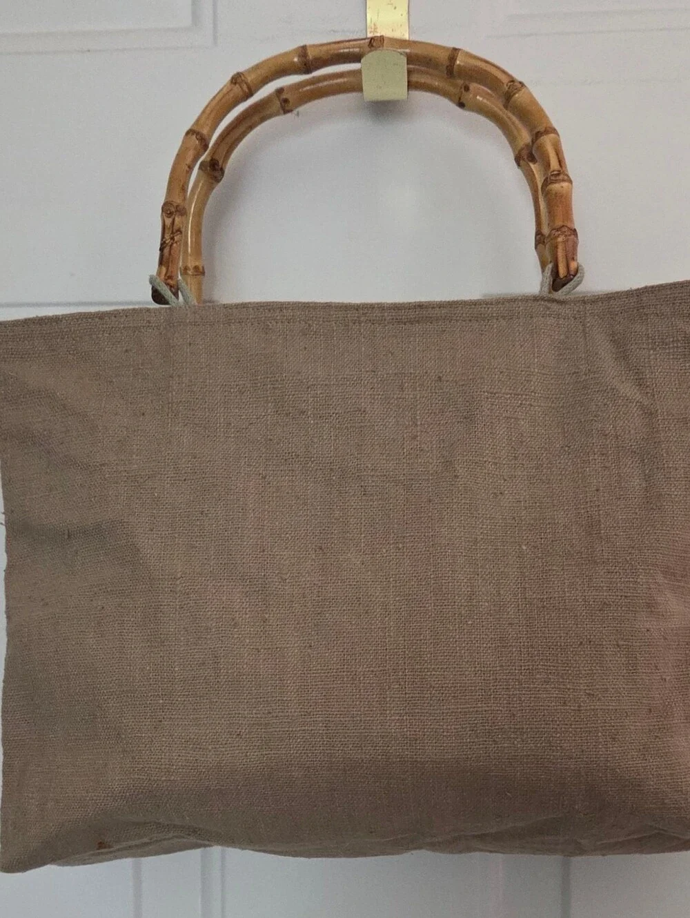 Pandamerica Natural Jute  Canvas Tote with Bamboo Handles
